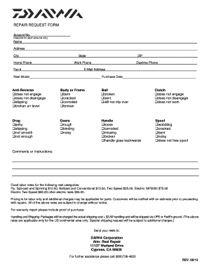 Daiwa Reel Repair Form