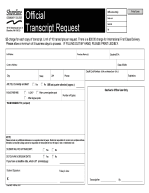 Shoreline Community College Unofficial Transcript  Form