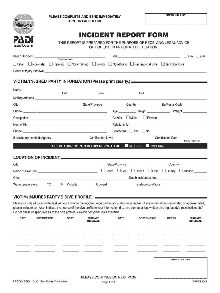  Padi Incident Report Form 2009-2023