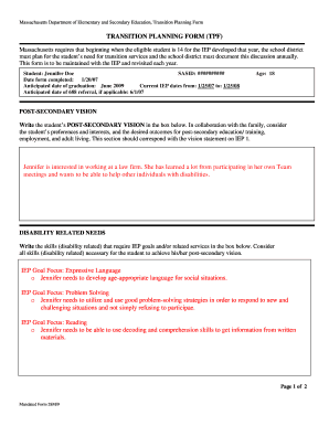 Sample Iep Massachusetts  Form