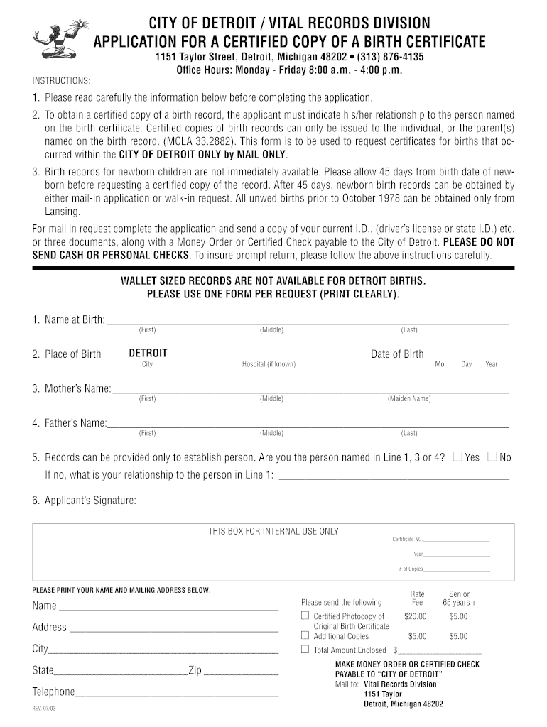 Michigan Birth Certificate Template  Form