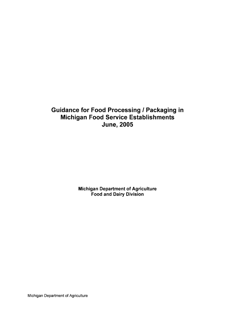 Food Processing in Food Service Establishments  State of Michigan  Michigan  Form