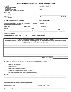 Presentation of Loss and Damage Claim Form