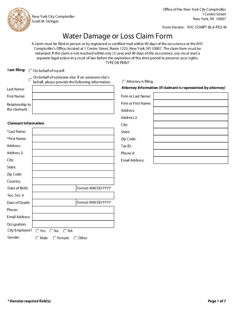 Nyc Water Damage Form