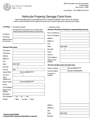 Vehicular Property Damage Claim Form