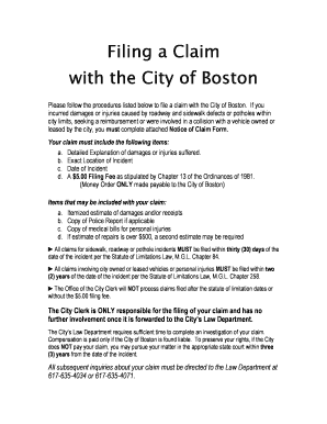 City of Boston Claim Form