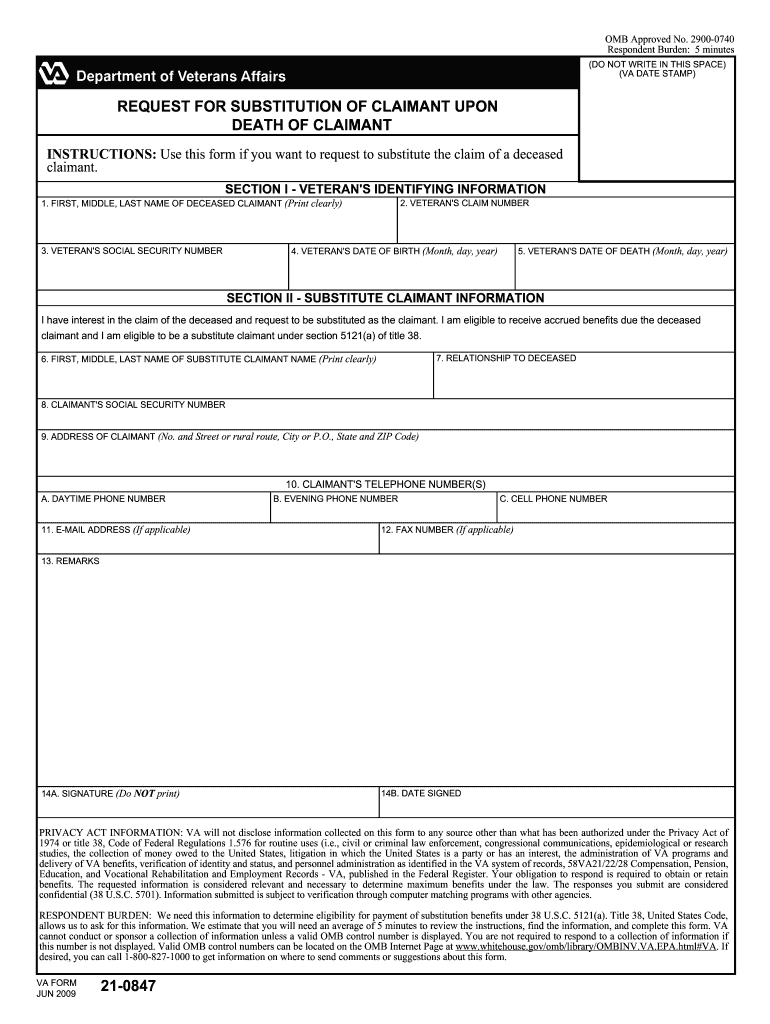  Va Form 21 0847 2009