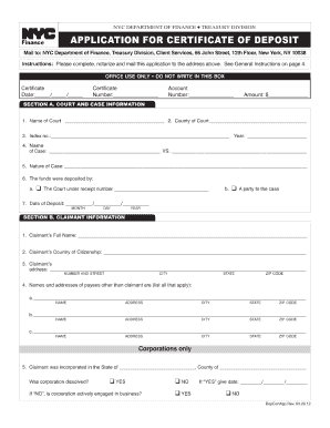 Nyc Application for Certificate of Deposit Form