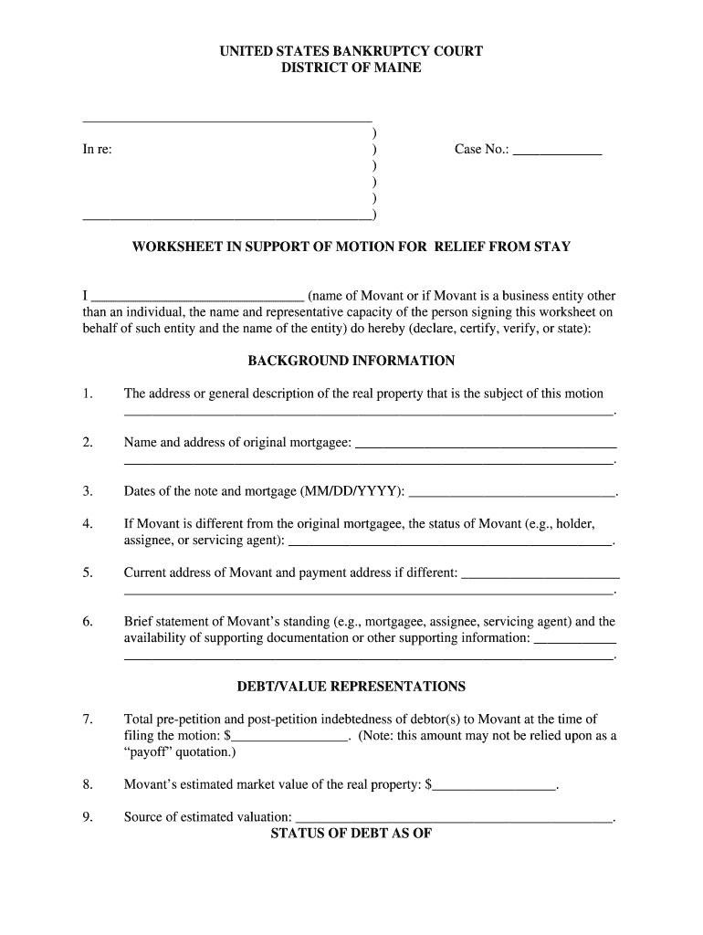 UNITED STATES BANKRUPTCY COURT DISTRICT of MAINE in    Bankruptcymortgageproject  Form