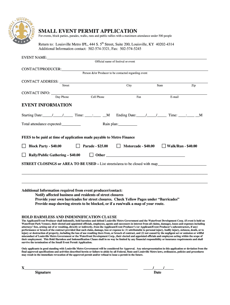 SMALL EVENT PERMIT APPLICATION  Louisvilleky  Form