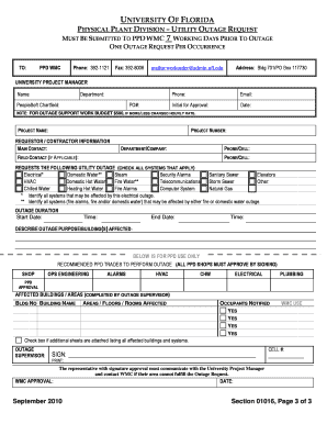  Utility Outages Request Form PDF Physical Plant Division University Ppd Ufl 2010