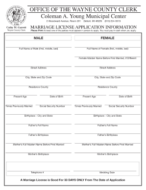 Marriage License Michigan  Form