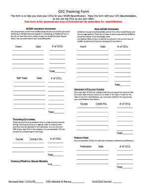 Acsm Cec Tracking Form