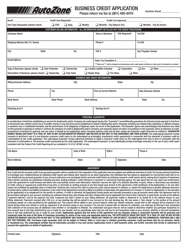 Autozone Credit Card  Form