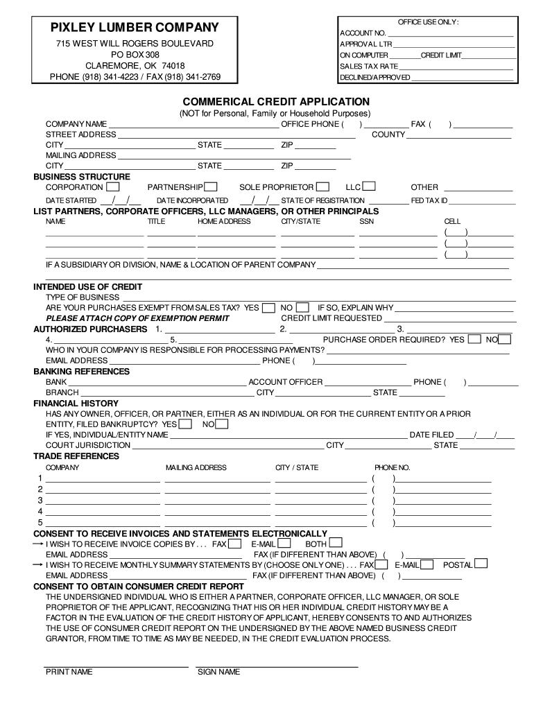 Credit Application Form PDF