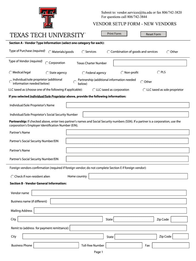  New Vendor Setup Form 2010-2024