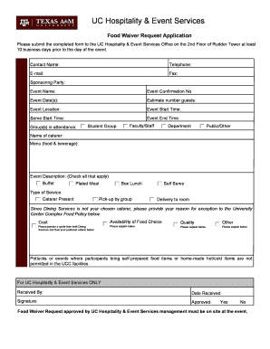 Food Waiver and Indemnification Agreement  Form