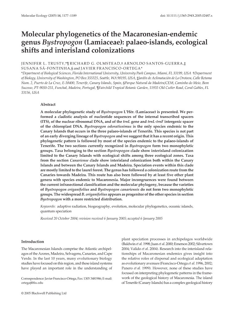 Molecular Phylogenetics of the Macaronesian Endemic Genus Form