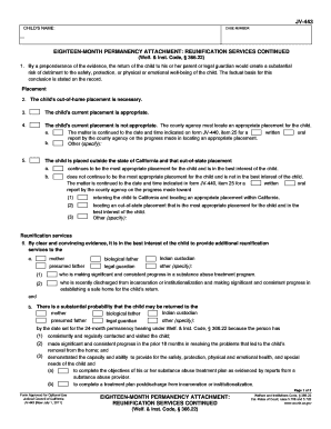  JV 443 Eighteen Month Permanency Attachment Reunification Services Continued Welf & Inst Code, 366 22 Judicial Council 2011