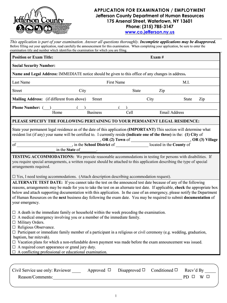 Application for Examination Employment Jefferson County Form