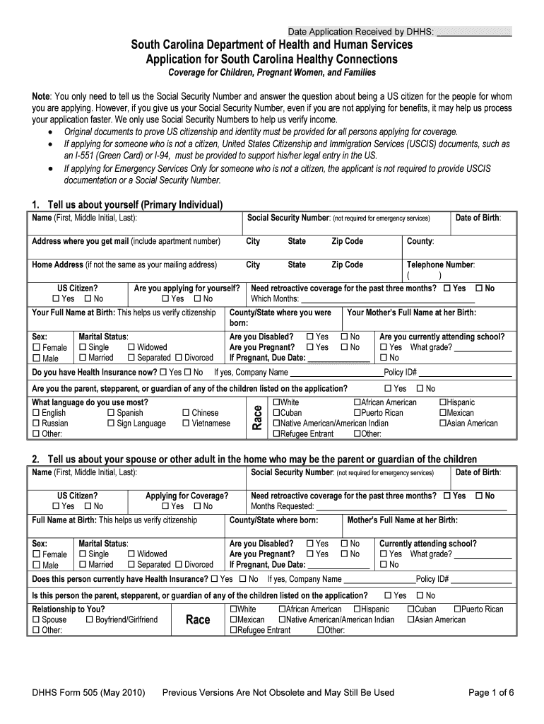 South Carolina Department of Health and Human Services    Coverageforall  Form