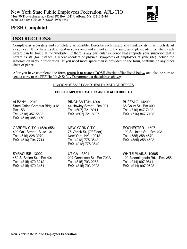 PESH Complaint INSTRUCTIONS PEF Home  Form