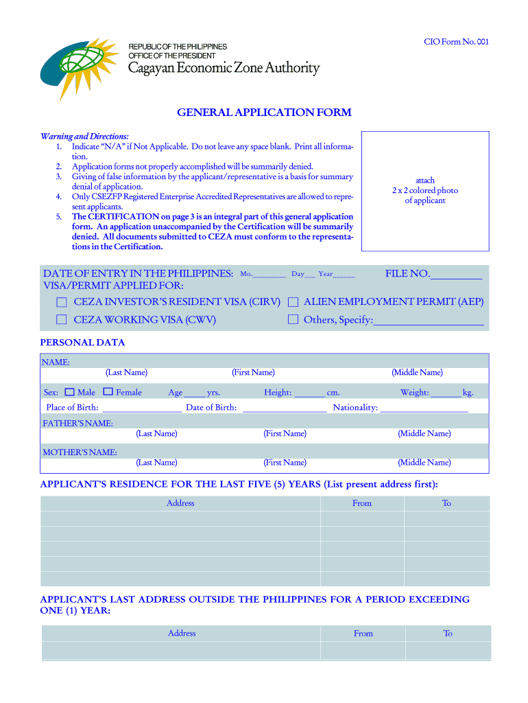 Cagayan Economic Zone Authority Form