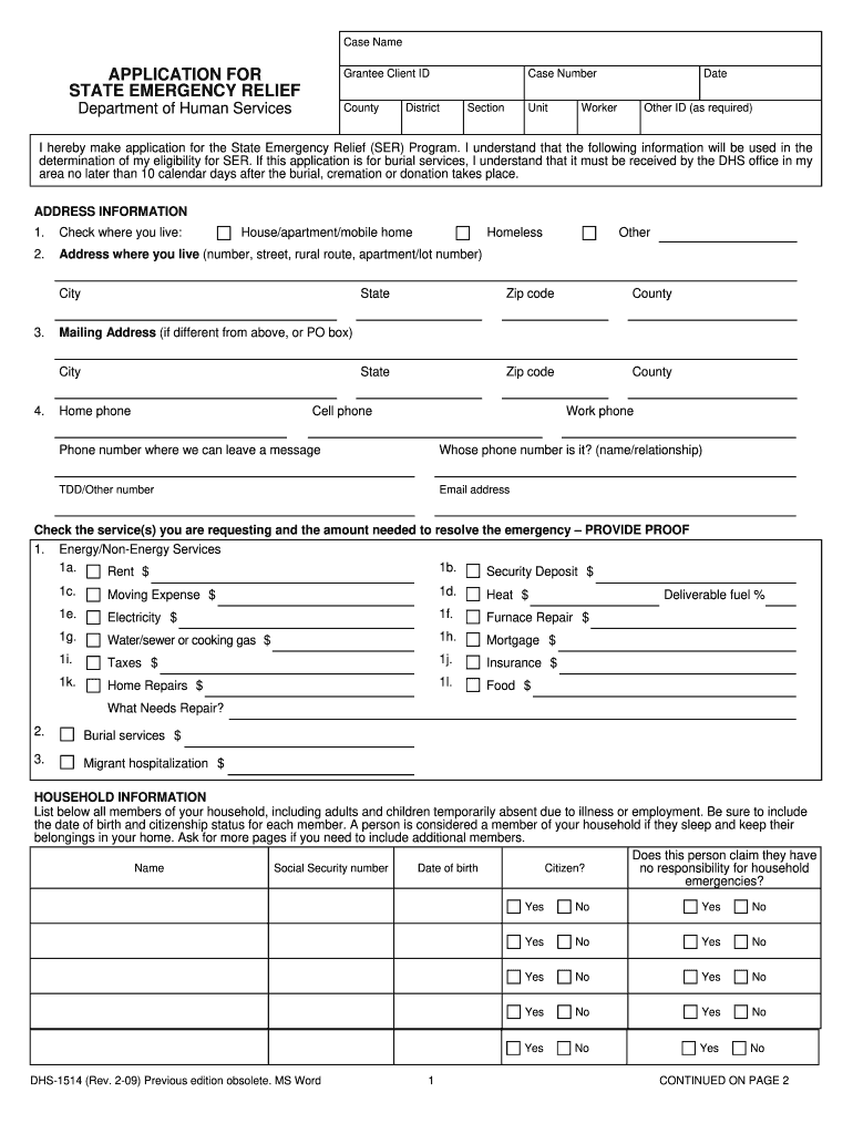  Dhs Ser Form 2009