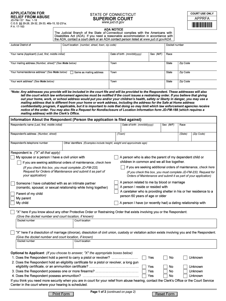 Application for Relief from Abuse Jd Fm 137 Form