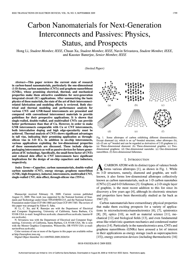 Carbon Nanomaterials for Next Generation Interconnects and    Ece Ucsb  Form