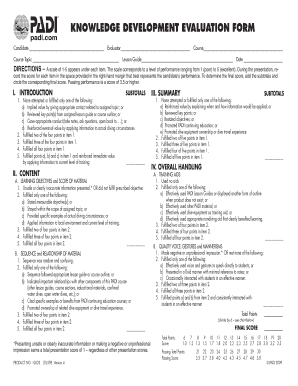 KNOWLEDGE DEVELOPMENT EVALUATION FORM A1 Scuba