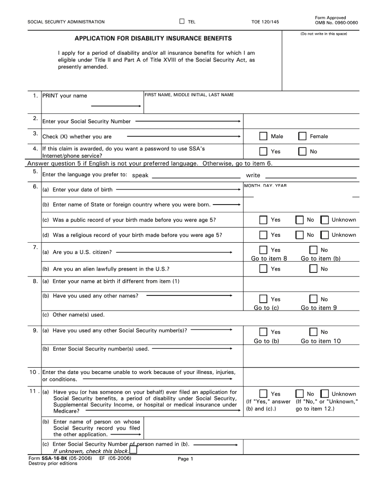  Social Security Form No0960 0623 2018