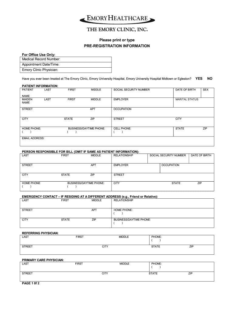 Emory Hospital Application for Employment Download  Form