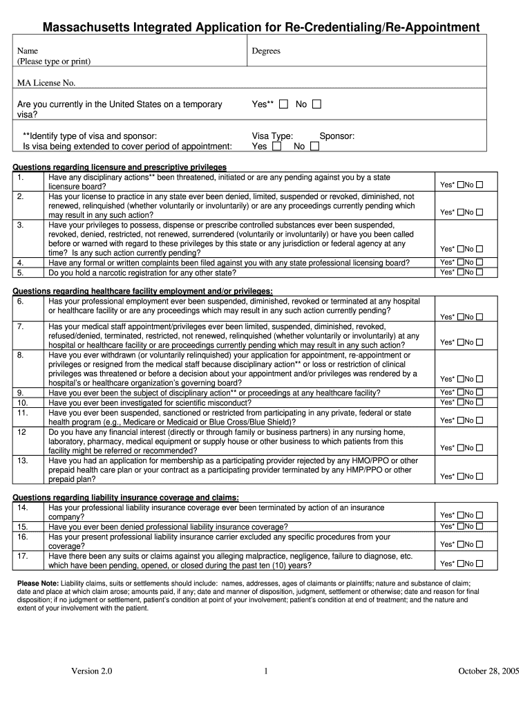 Integrated Massachusetts Recredentialing Application for Init  Form