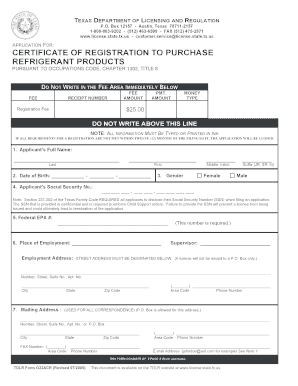 Certificate of Registration to Purchase Refrigerant Products Form