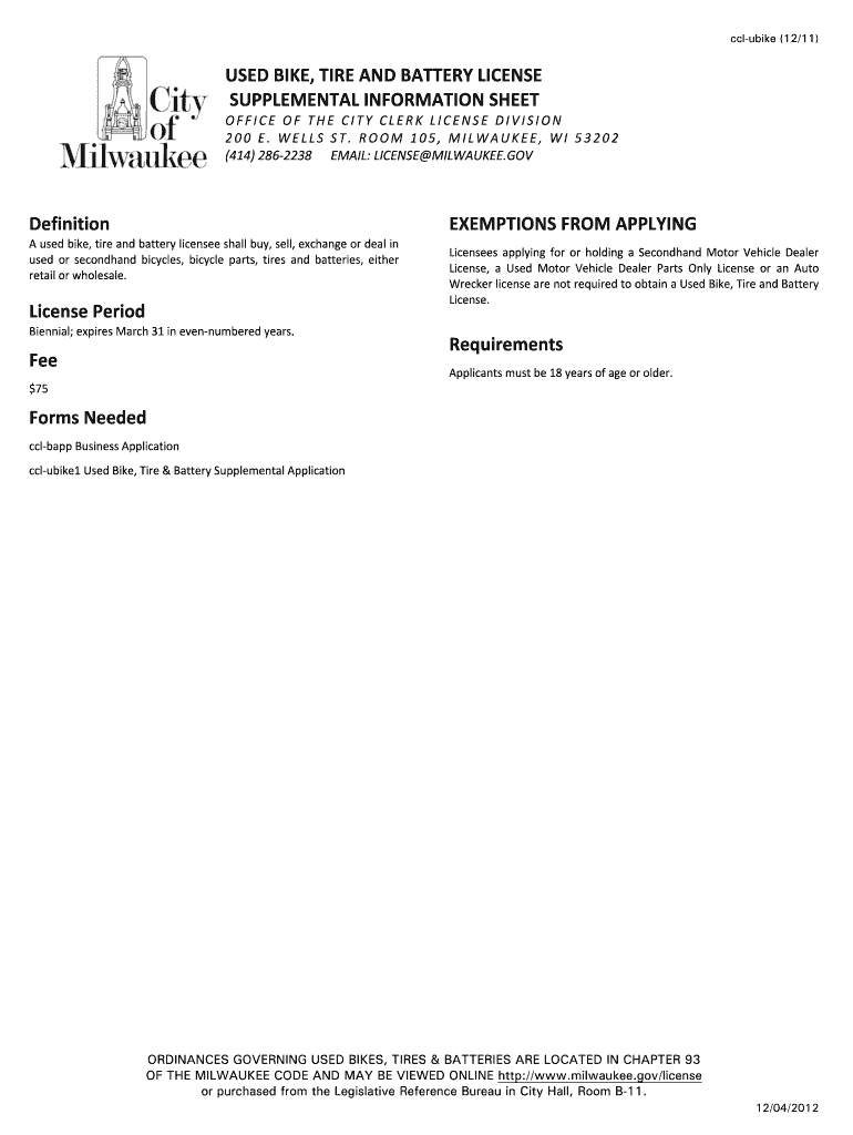  Used Bike Tire and Battery License Form 2012-2024