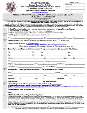 Osceola County Short Term Rental License  Form