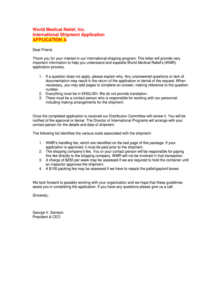 Medical Shipment Application Form