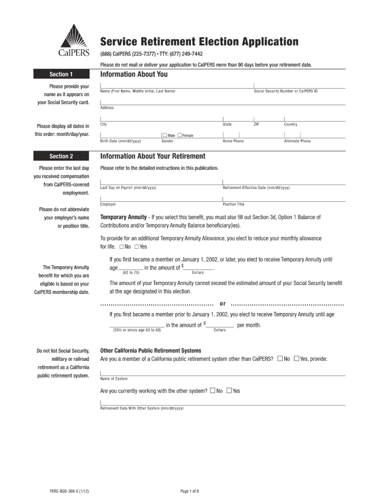  Calpers Forms for Retirement 2012-2024