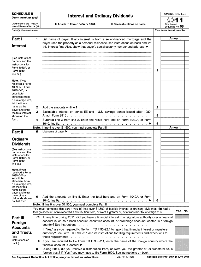  Irs Schedule B Form 2011