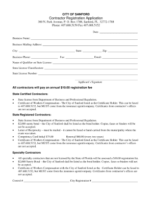 City of Sanford Contractor Registration Form