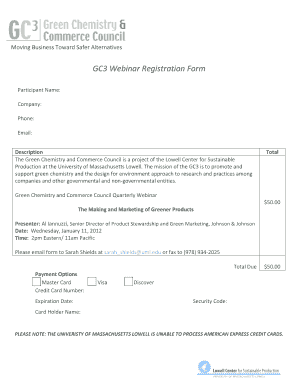 GC3 Webinar Registration Form Green Chemistry &amp; Commerce