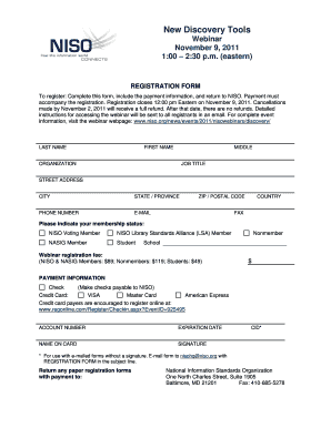 NISO Webinar Registration Form New Discovery Tools Niso