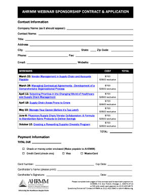 CONFERENCE MARKETING CONTRACT and APPLICATION Ahrmm  Form