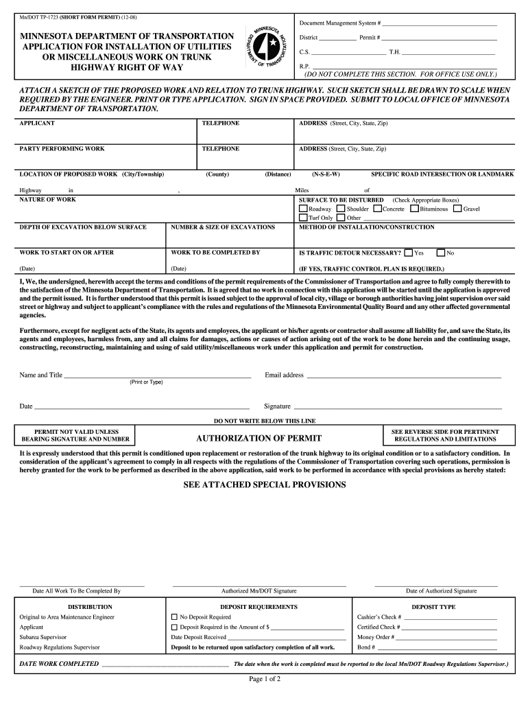 Minnesota Dept of Transportation Instructions for Completing  Form