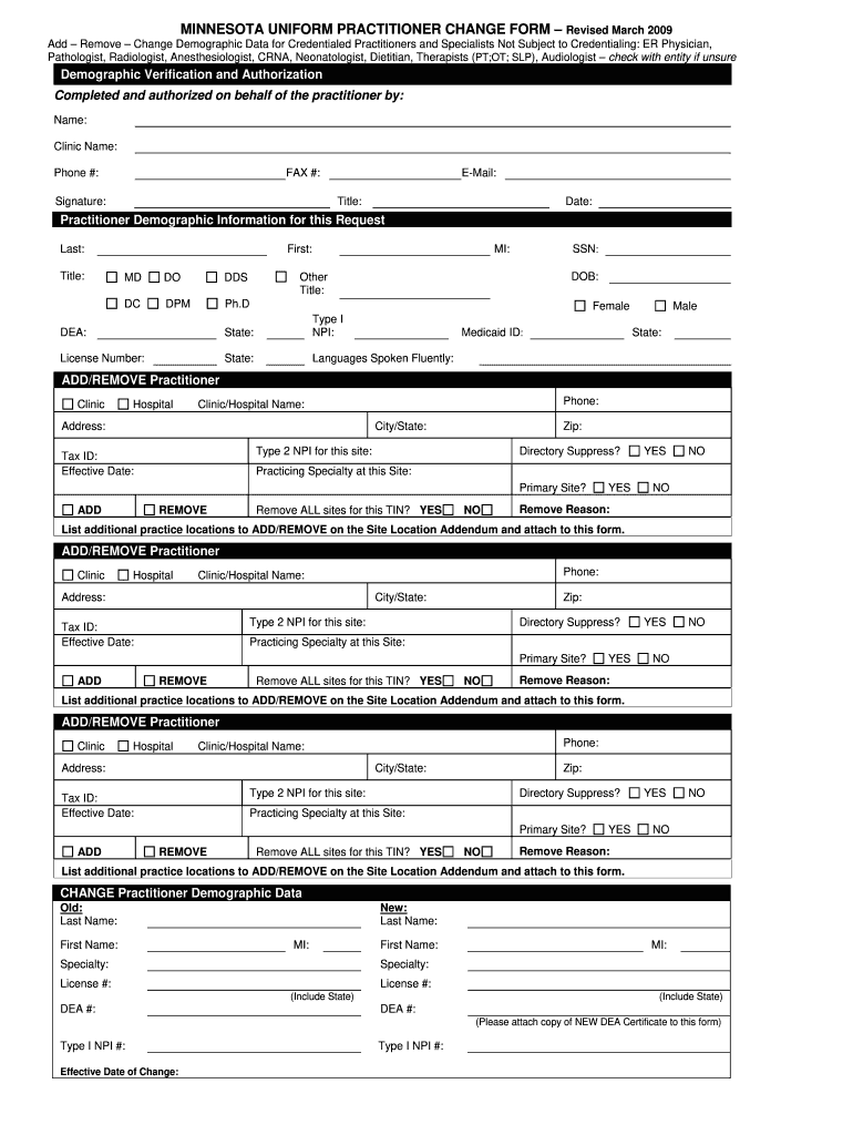  Mn Uniform Practitioner Change Form 2009-2024