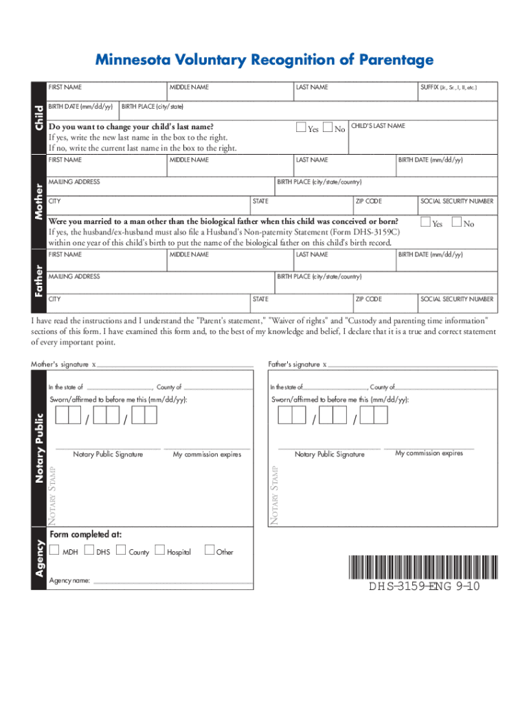 Minnesota Voluntary Recognition of Parentage Spouse Non Parentage Statement  Form