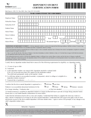 Emblemhealth Dependent Student Certification Form