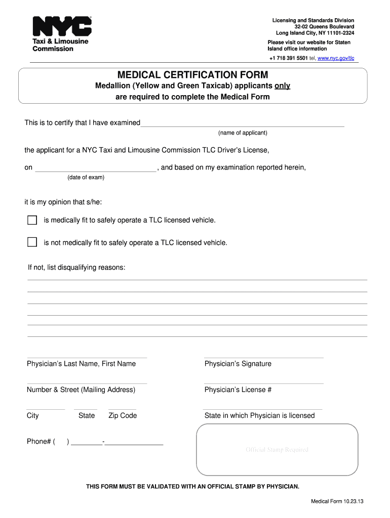  Tlc Medical Form 2013-2024