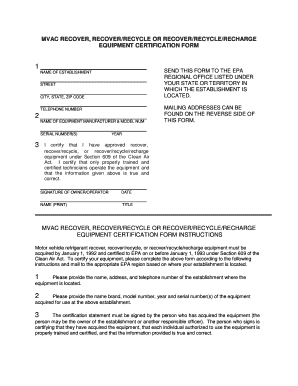 Mvac Recover Recycle Certification Form